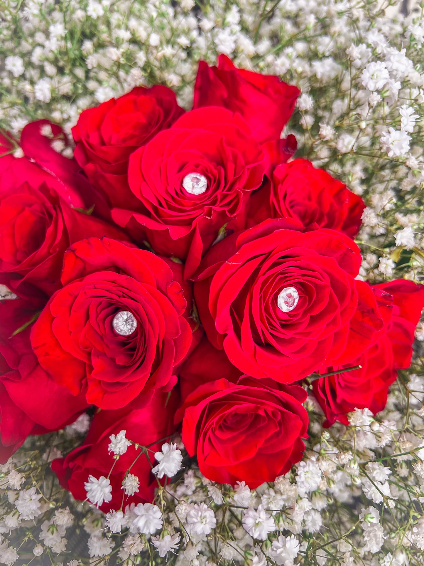 12 roses bouquet with gypsofphila