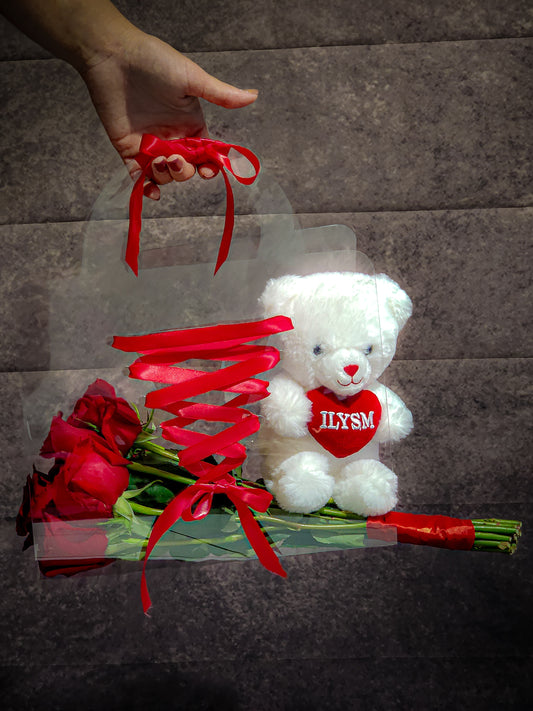 Bag with roses  and teddy Bear