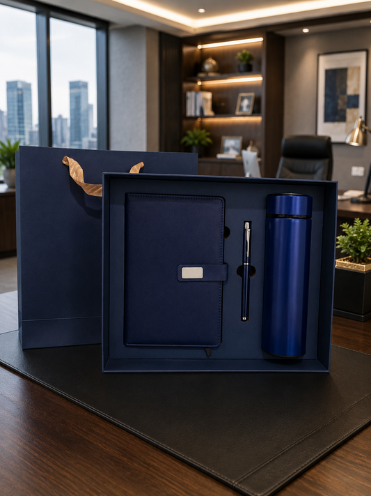 Notepad set with pen and thermos