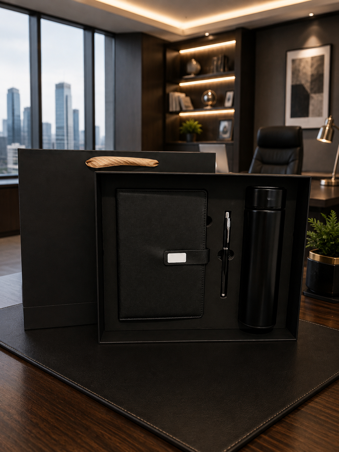 Notepad set with pen and thermos