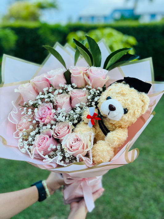 Graduation roses with teddy